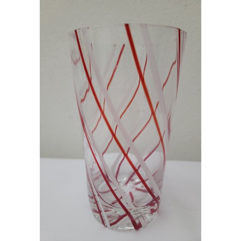 Vtg St Nicholas Square Barware Christmas Peppermint Lane Handblown Glass Tumbler - Picture 2 of 6
